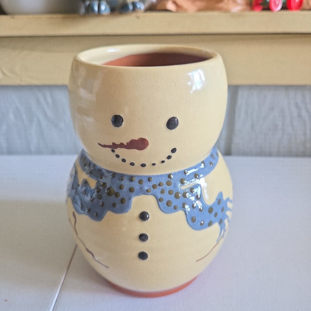 Greenfield Village Candy Jar Snowman Redware Pottery Handmade Detroit